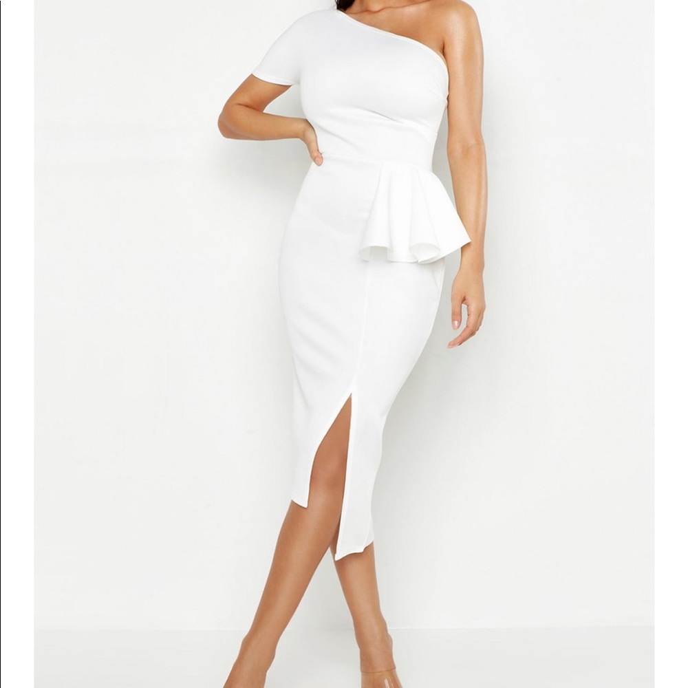 One Shoulder Split Midi Dress